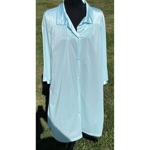 Vanity Fair Robe Womens Large Light Blue Button‎ Front Duster Lace Style